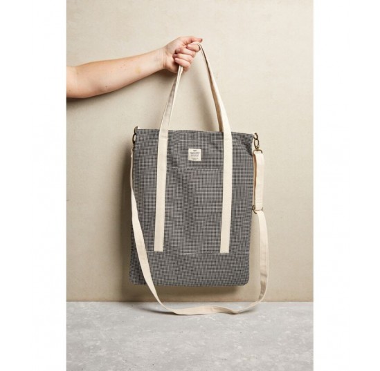 black grid check Book Tote