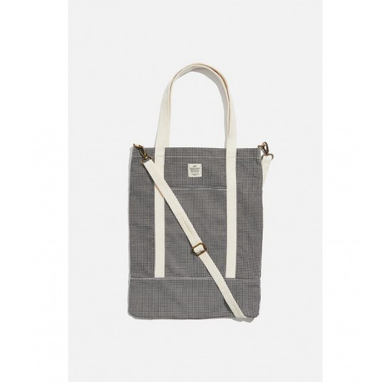 black grid check Book Tote