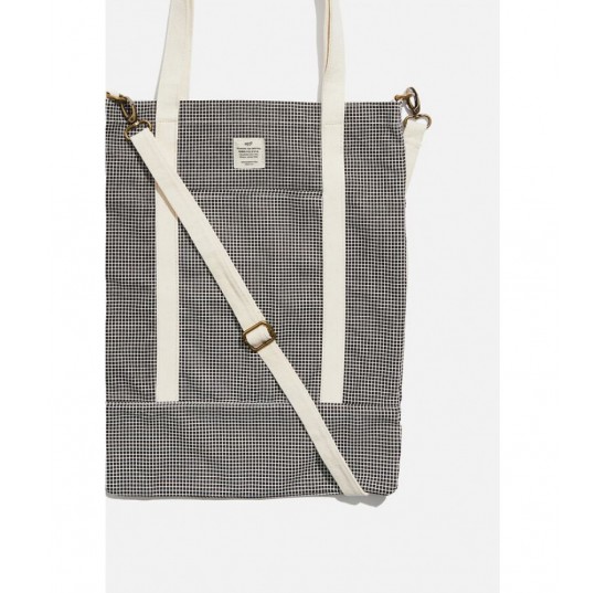 black grid check Book Tote