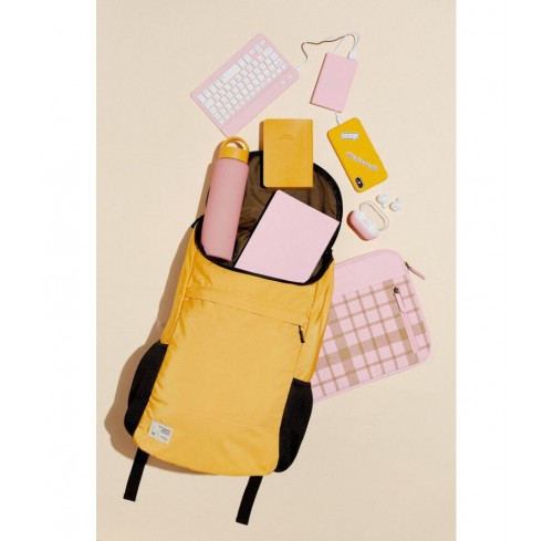 Practical recycling backpack - mustard and khaki